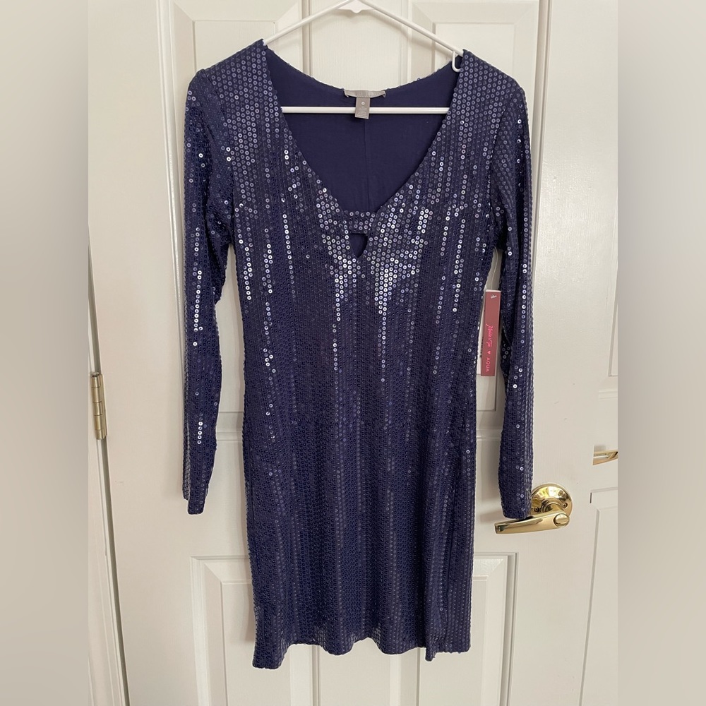 Bloomingdale’s AWUA Navy Blue Midi Sequins Dress